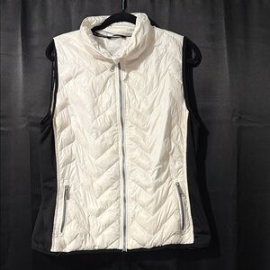 Women's White with Black Quilted Puffer Vest Calvin Klein Performance